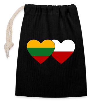 Lithuania Poland Flag Heart - Closable cotton gift bag (14x20cm) - black - Front