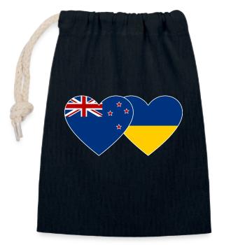 Nouvelle-Zélande Ukraine Drapeau Coeur - Sac cadeau en coton avec cordon (14 x 20 cm) - bleu marine - Devant