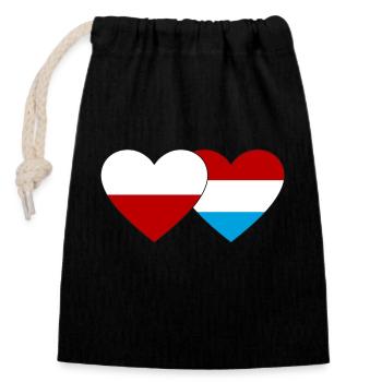 Polen Luxemburg Flagge Herz - Verschließbarer Geschenkbeutel aus Baumwolle (14x20cm) - Schwarz - Vorne