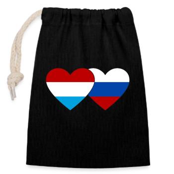 Luxemburg Russland Flagge Herz - Verschließbarer Geschenkbeutel aus Baumwolle (14x20cm) - Schwarz - Vorne