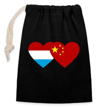 Cœur du drapeau luxembourgeois de la Chine - Sac cadeau en coton avec cordon (14 x 20 cm) - noir - Devant