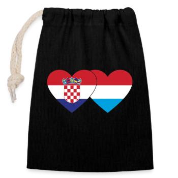 Kroatien Luxemburg Flagge Herz - Verschließbarer Geschenkbeutel aus Baumwolle (14x20cm) - Schwarz - Vorne
