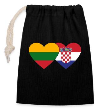 Lithuania Croatia Flag Heart - Closable cotton gift bag (14x20cm) - black - Front