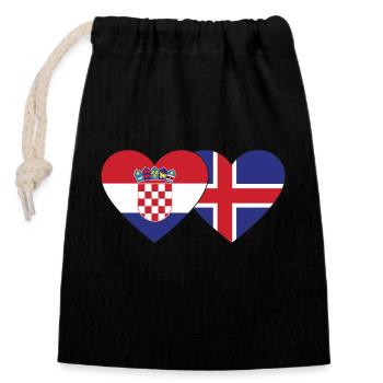 Croatie Islande drapeau coeur - Sac cadeau en coton avec cordon (14 x 20 cm) - noir - Devant