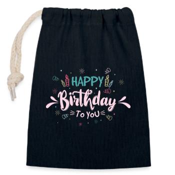 Célébration ludique de la typographie d’anniversaire - Sac cadeau en coton avec cordon (14 x 20 cm) - bleu marine - Devant