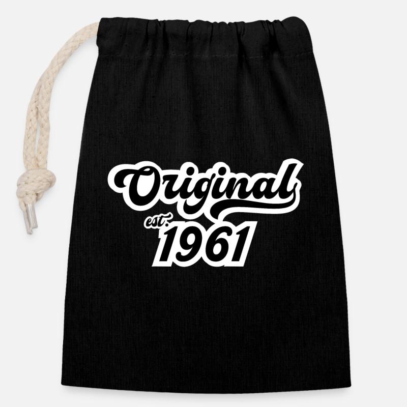 1961 Anniversaire - Sac cadeau en coton avec cordon (14 x 20 cm) - noir
