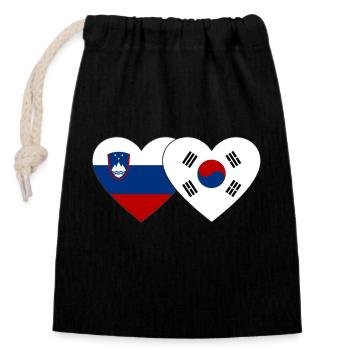 Slovénie Corée du Sud Drapeau Coeur - Sac cadeau en coton avec cordon (14 x 20 cm) - noir - Devant