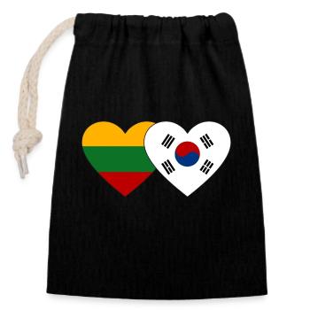 Lituanie Corée du Sud Drapeau Coeur - Sac cadeau en coton avec cordon (14 x 20 cm) - noir - Devant