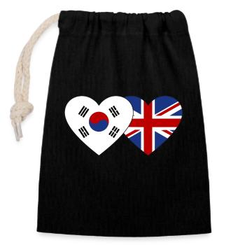 Corée du Sud Grande-Bretagne Drapeau Coeur - Sac cadeau en coton avec cordon (14 x 20 cm) - noir - Devant