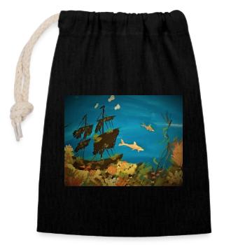 Trésor, queue de navire, requins et poissons - Sac cadeau en coton avec cordon (14 x 20 cm) - noir - Devant