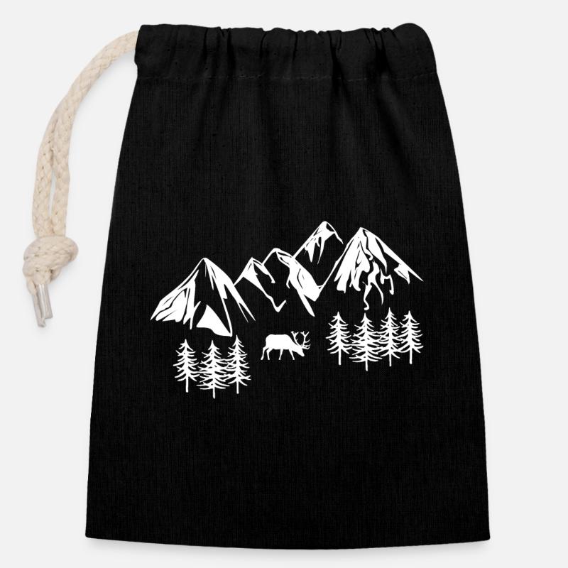 Montagnes - Sac cadeau en coton avec cordon (14 x 20 cm) - noir