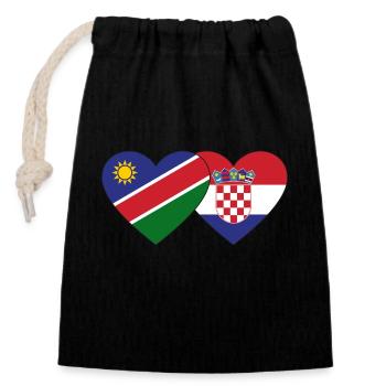 Namibia Kroatien Flagge Herz - Verschließbarer Geschenkbeutel aus Baumwolle (14x20cm) - Schwarz - Vorne