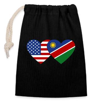 USA Namibia Flagge Herz - Verschließbarer Geschenkbeutel aus Baumwolle (14x20cm) - Schwarz - Vorne