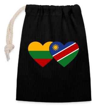 Litauen Namibia Flagge Herz - Verschließbarer Geschenkbeutel aus Baumwolle (14x20cm) - Schwarz - Vorne