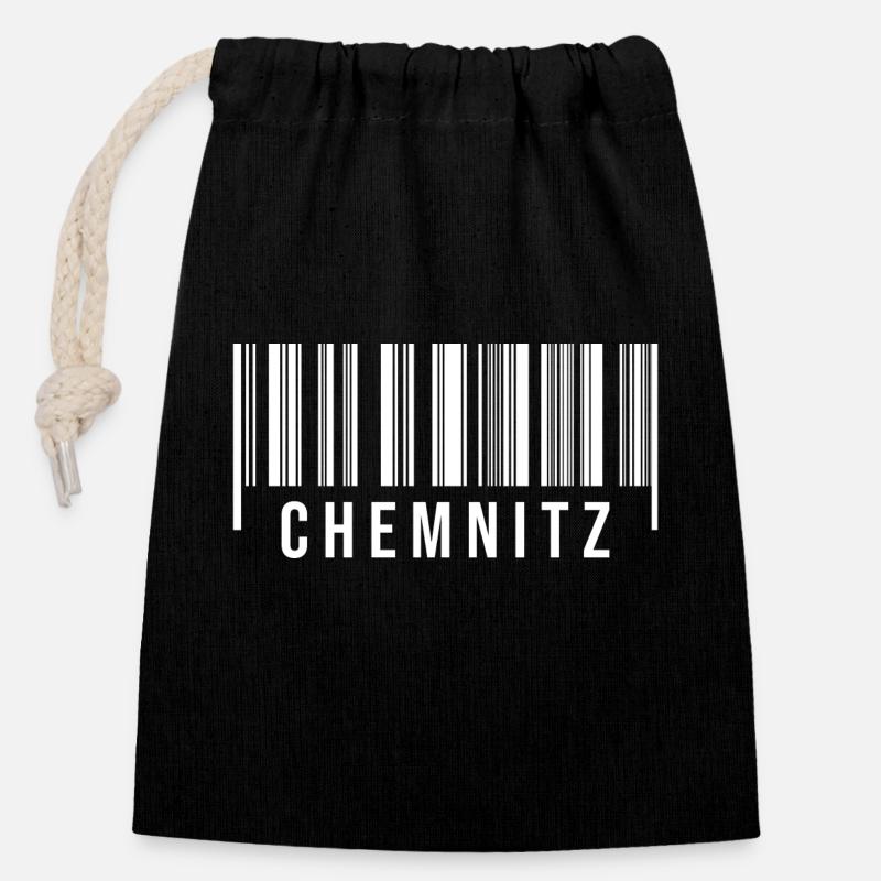 Erzgebirge Strichcode Chemnitz - Verschließbarer Geschenkbeutel aus Baumwolle (14x20cm) - Schwarz