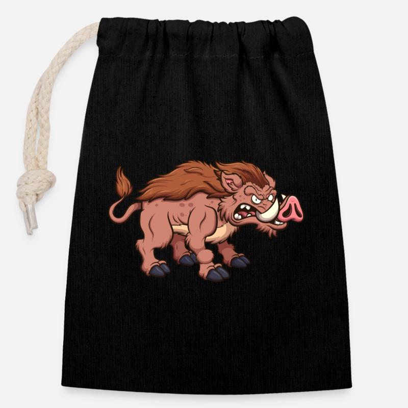 Sanglier - Sac cadeau en coton avec cordon (14 x 20 cm) - noir