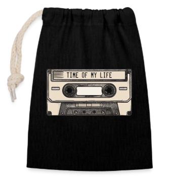 Vintage Cassette - Time of my life - Closable cotton gift bag (14x20cm) - black - Front