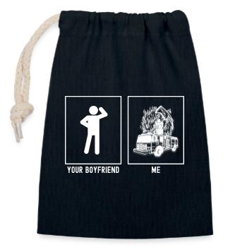 Votre ami - moi - camion de pompiers et hache - Sac cadeau en coton avec cordon (14 x 20 cm) - bleu marine - Devant