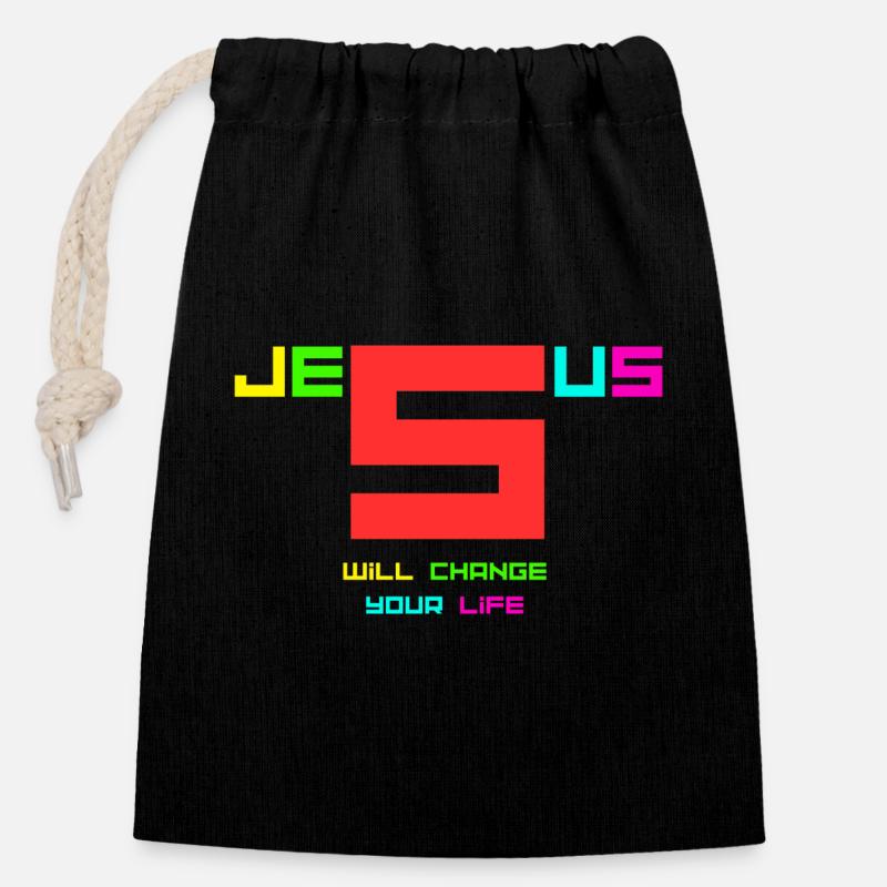 Jesus will change your life2 - Verschließbarer Geschenkbeutel aus Baumwolle (14x20cm) - Schwarz