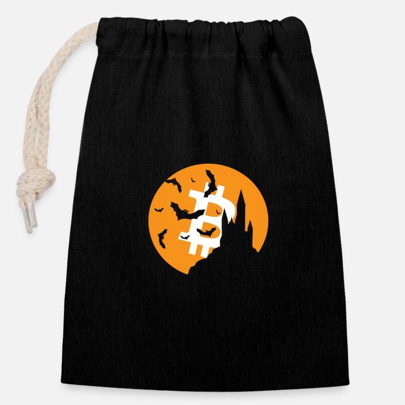 Bitcoin Halloween - Sac cadeau en coton avec cordon (14 x 20 cm) - noir
