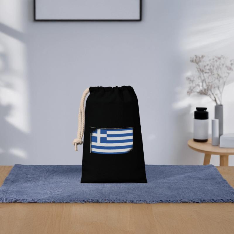 Drapeau de la Grèce Hellas Athènes Drapeau de la Grèce Sac cadeau en coton avec cordon (14 x 20 cm)