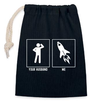 Ihr Mann - Ich - Astronomisches Raketenschiff - Verschließbarer Geschenkbeutel aus Baumwolle (14x20cm) - Navy - Vorne