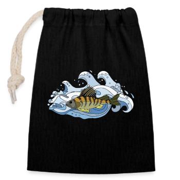 Fisch - Verschließbarer Geschenkbeutel aus Baumwolle (14x20cm) - Schwarz - Vorne