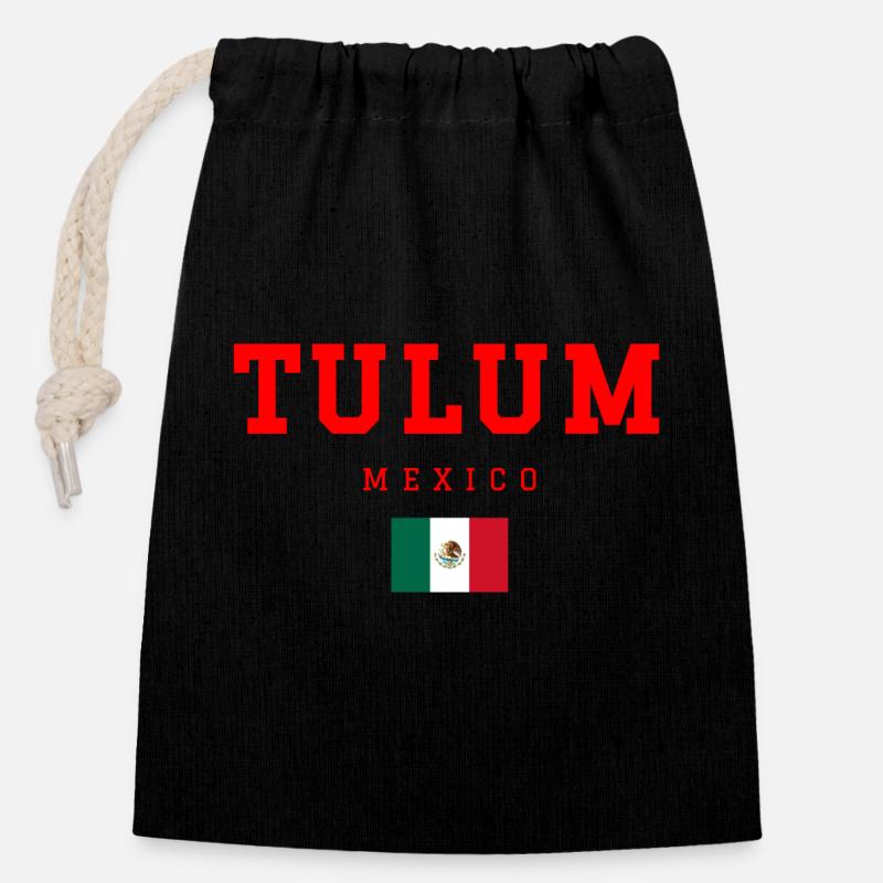 Tulum, Mexique - Sac cadeau en coton avec cordon (14 x 20 cm) - noir