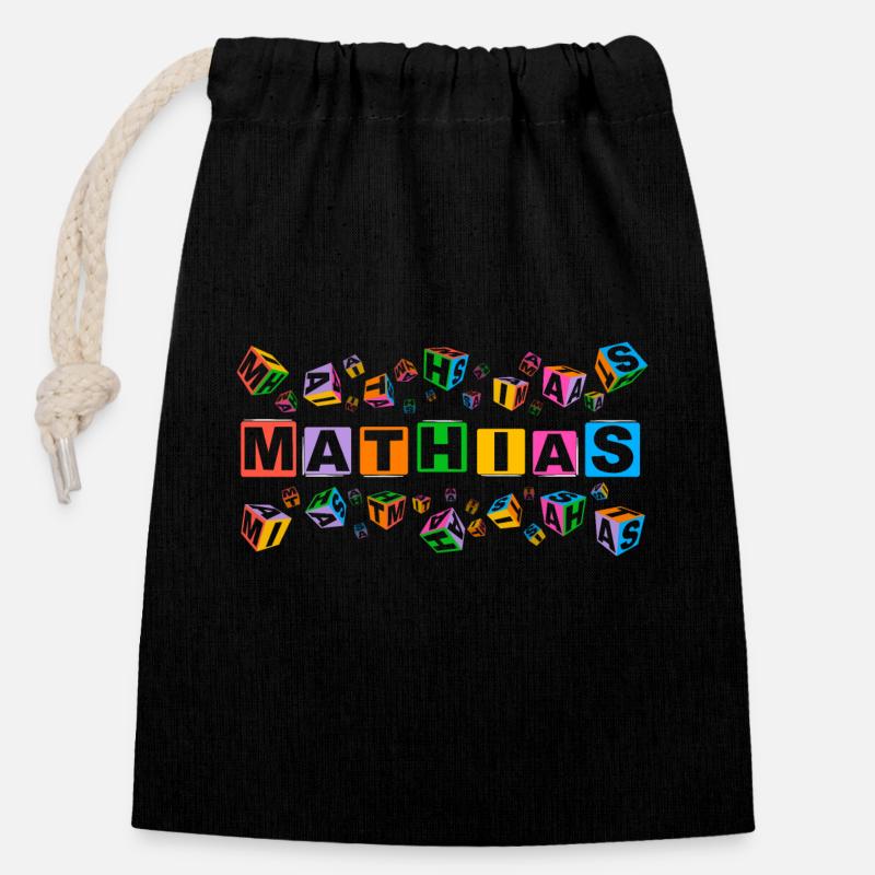 MATHIAS colourful cubes - Verschließbarer Geschenkbeutel aus Baumwolle (14x20cm) - Schwarz