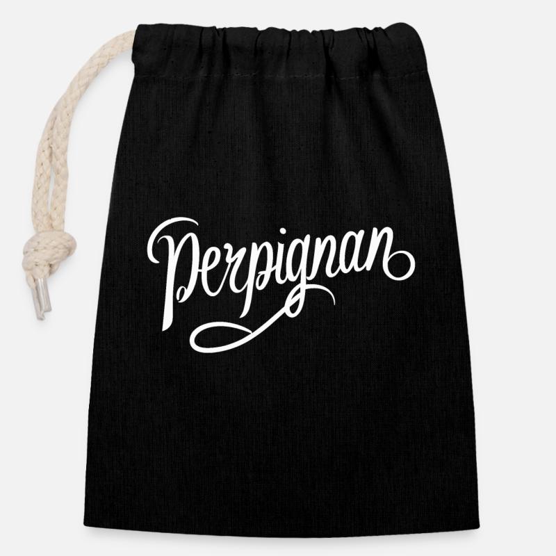 Perpignan - Sac cadeau en coton avec cordon (14 x 20 cm) - noir