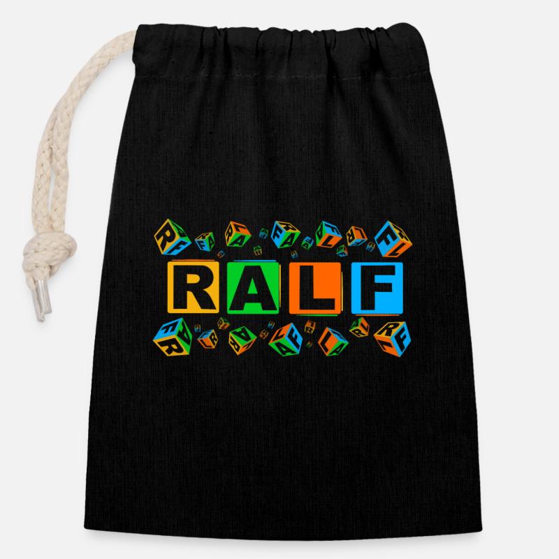 RALF colourful cubes - Verschließbarer Geschenkbeutel aus Baumwolle (14x20cm) - Schwarz