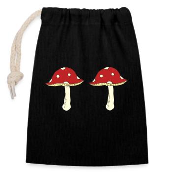 Amanite tue-mouches double - Sac cadeau en coton avec cordon (14 x 20 cm) - noir - Devant
