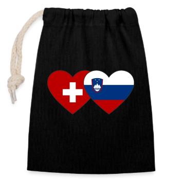 Schweiz Slowenien Flagge Herz - Verschließbarer Geschenkbeutel aus Baumwolle (14x20cm) - Schwarz - Vorne