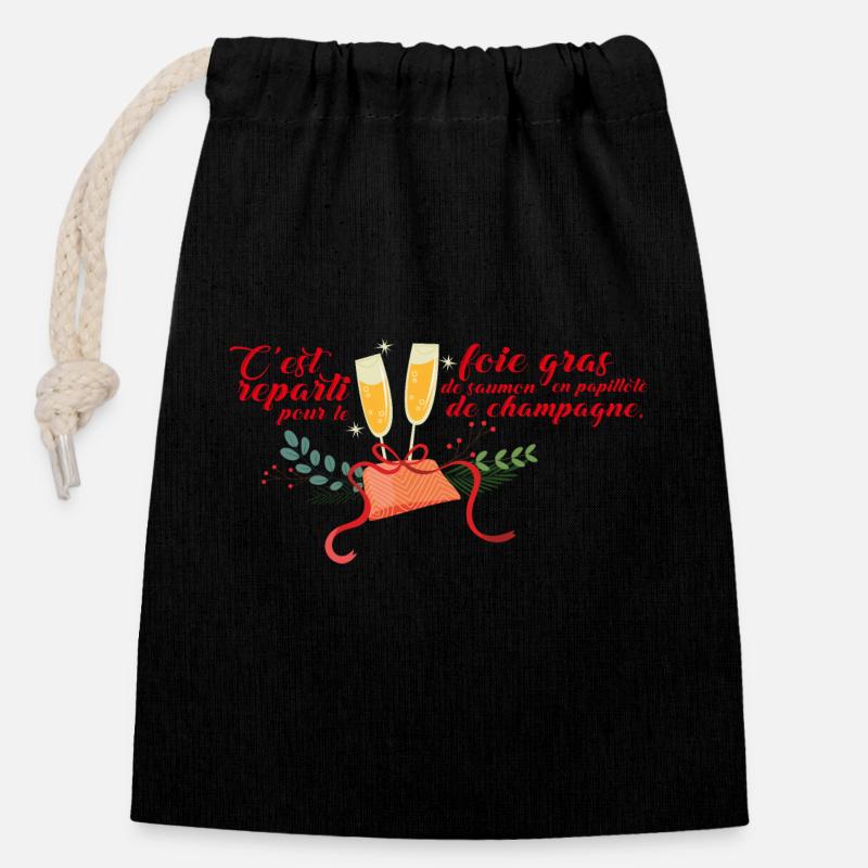 C'est foie gras saumon reparti - Sac cadeau en coton avec cordon (14 x 20 cm) - noir