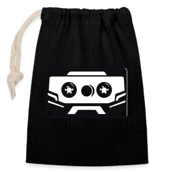 Résonance rétro : Vintage Cassette Tape Art - Sac cadeau en coton avec cordon (14 x 20 cm) - noir - Devant