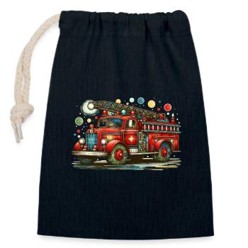 Pompiers mobiles | Camion de pompiers couleurs arc-en-ciel - Sac cadeau en coton avec cordon (14 x 20 cm) - bleu marine - Devant