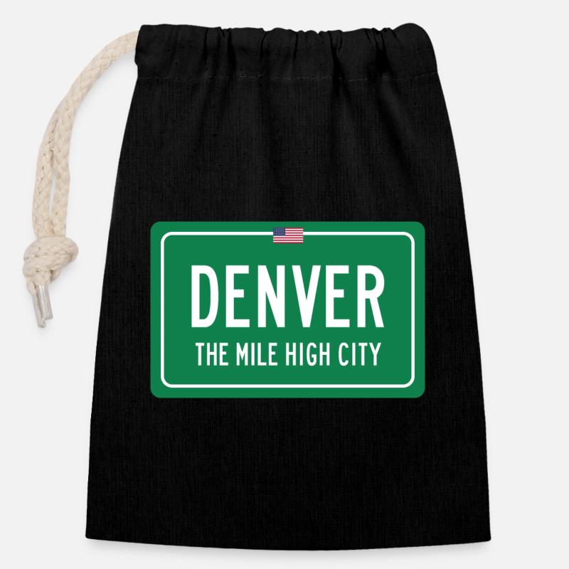Denver City Sign - Closable cotton gift bag (14x20cm) - black
