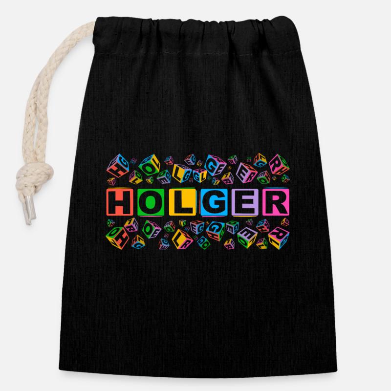 HOLGER colourful cubes - Verschließbarer Geschenkbeutel aus Baumwolle (14x20cm) - Schwarz