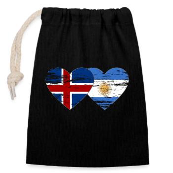 Islande Argentine Drapeau Coeur Utilisé - Sac cadeau en coton avec cordon (14 x 20 cm) - noir - Devant