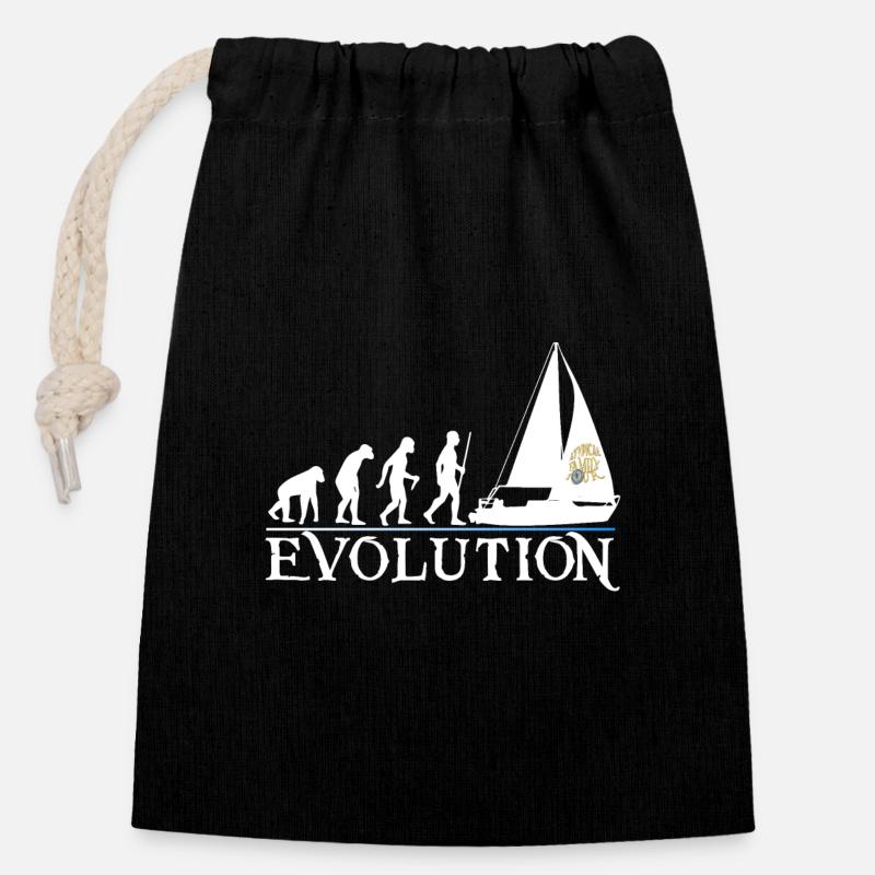 Evolution white version - Closable cotton gift bag (14x20cm) - black