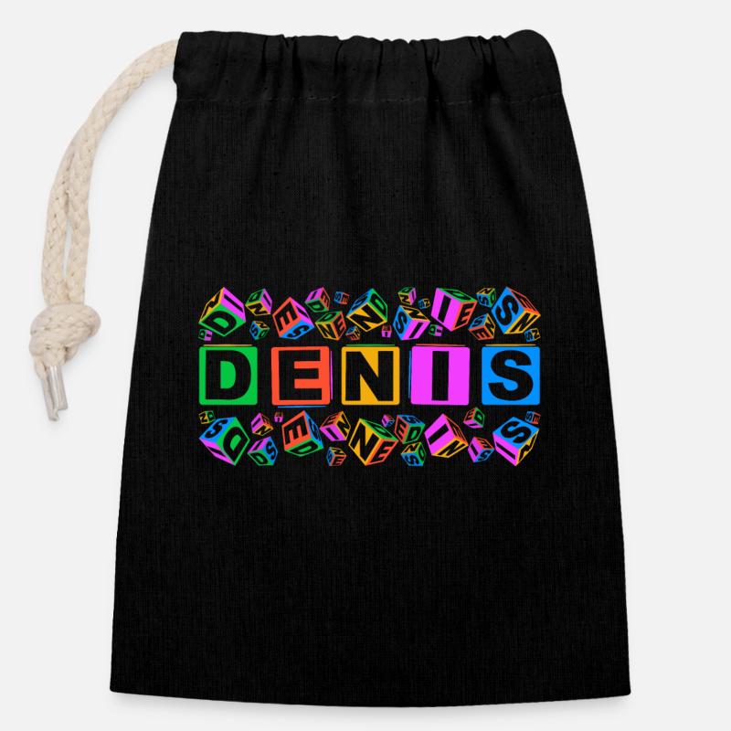 DENIS colourful cubes - Verschließbarer Geschenkbeutel aus Baumwolle (14x20cm) - Schwarz