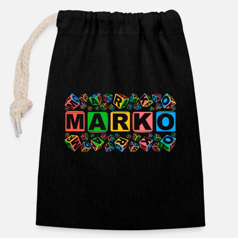 MARKO colourful cubes - Verschließbarer Geschenkbeutel aus Baumwolle (14x20cm) - Schwarz