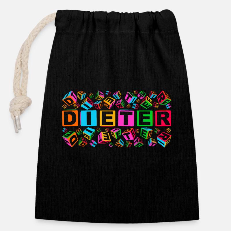 DIETER colourful cubes - Verschließbarer Geschenkbeutel aus Baumwolle (14x20cm) - Schwarz