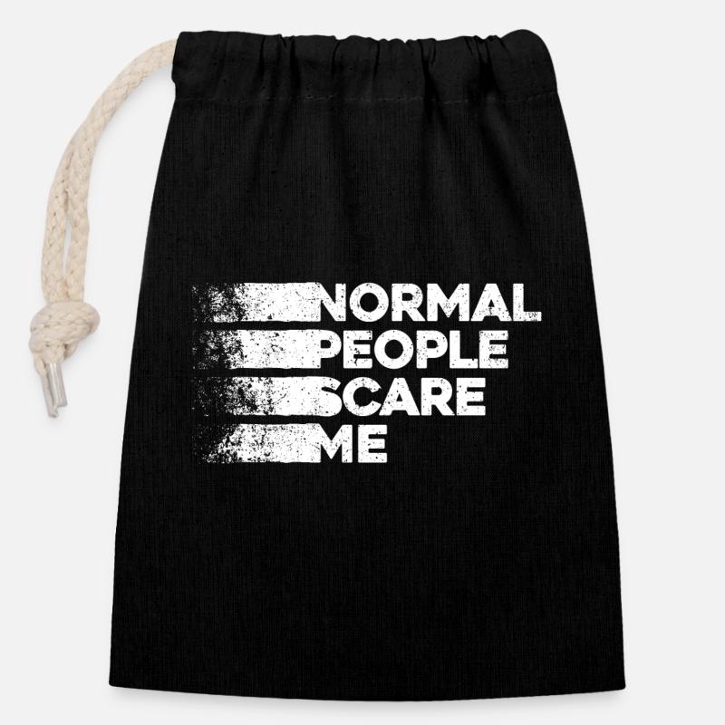 Normal People Scare Me - Psych Design - Closable cotton gift bag (14x20cm) - black