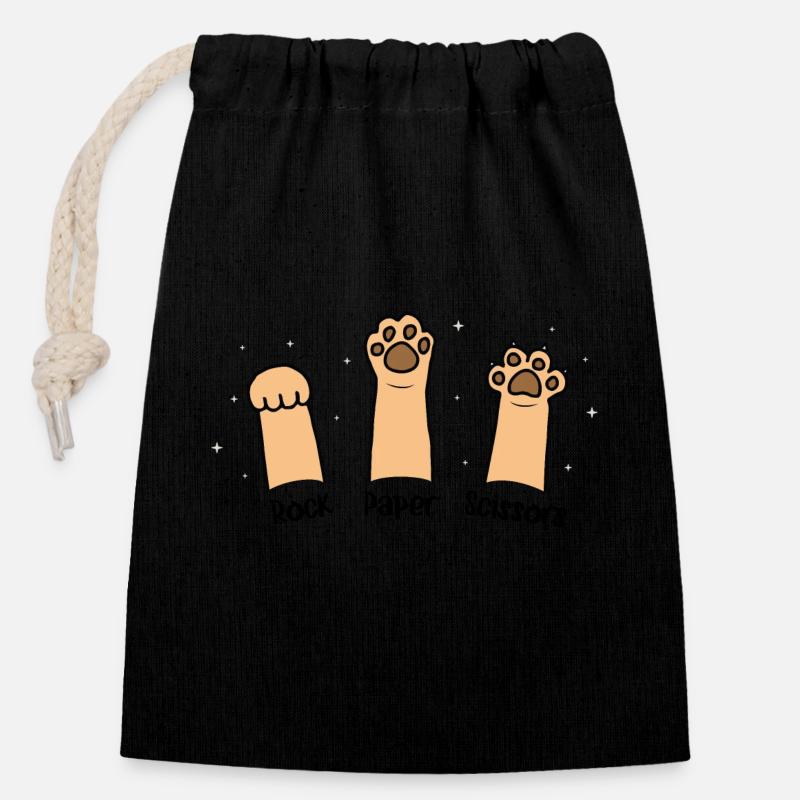 Pierre Papier Ciseaux Jeu De Main Chat Mignon Avec Drôle - Sac cadeau en coton avec cordon (14 x 20 cm) - noir