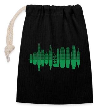 Skyline de ville + un arbre - Vert - Sac cadeau en coton avec cordon (14 x 20 cm) - noir - Devant