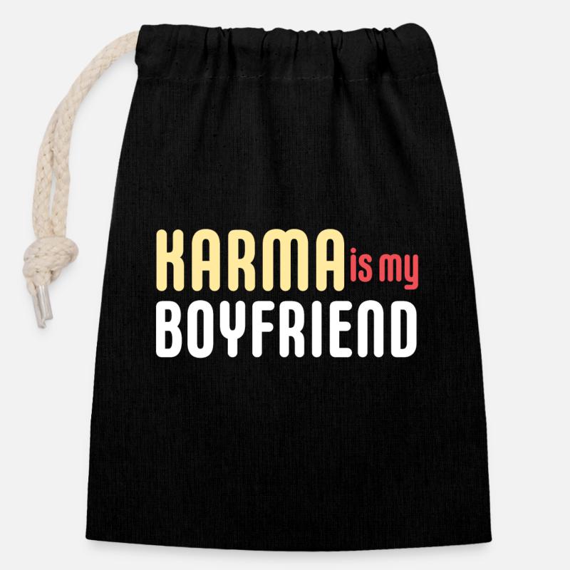 LE KARMA EST MON PETIT AMI - Sac cadeau en coton avec cordon (14 x 20 cm) - noir
