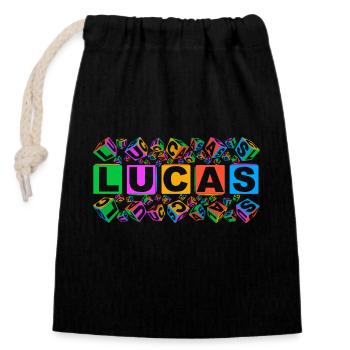 LUCAS colourful cubes - Verschließbarer Geschenkbeutel aus Baumwolle (14x20cm) - Schwarz - Vorne