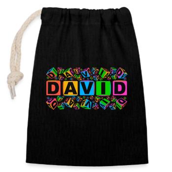 DAVID colourful cubes - Verschließbarer Geschenkbeutel aus Baumwolle (14x20cm) - Schwarz - Vorne