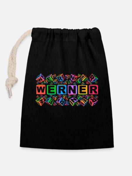WERNER colourful cubes - Verschließbarer Geschenkbeutel aus Baumwolle (14x20cm) - Schwarz